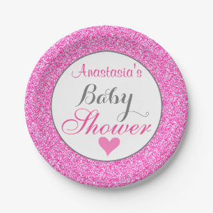Assiettes En Carton Baby shower Parties scintillant rose chaud Girly &