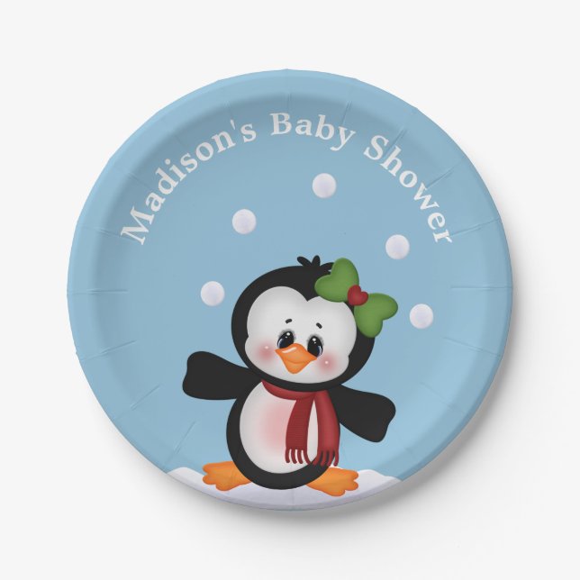 Assiettes En Carton Baby shower personnalisé de Penguin Fête (Devant)