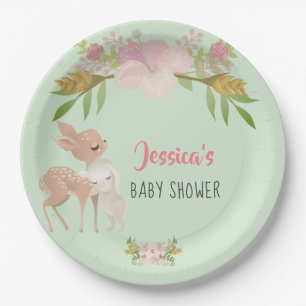 Assiettes En Carton Baby shower personnalisé Fawn & Bunny