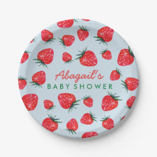 Assiettes En Carton Baby shower personnalisé par fraise d'aquarelle