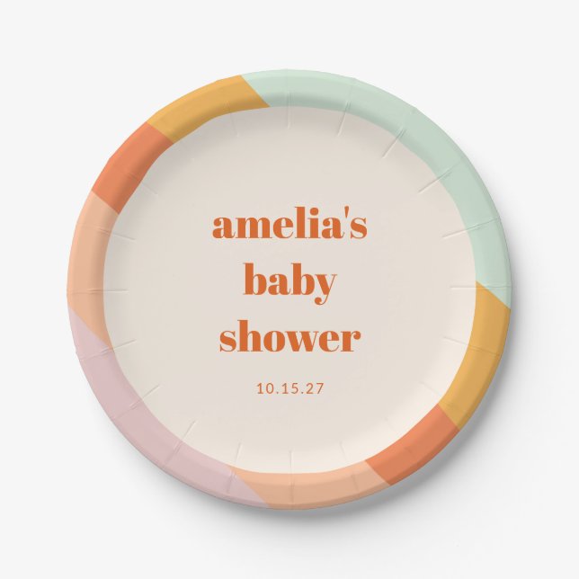 Assiettes En Carton Baby shower personnalisé Retro Mint Orange Boho St (Devant)