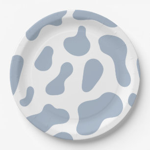 Assiettes En Carton Baby Shower Petit Cowboy à Imprimé Vache Bleue