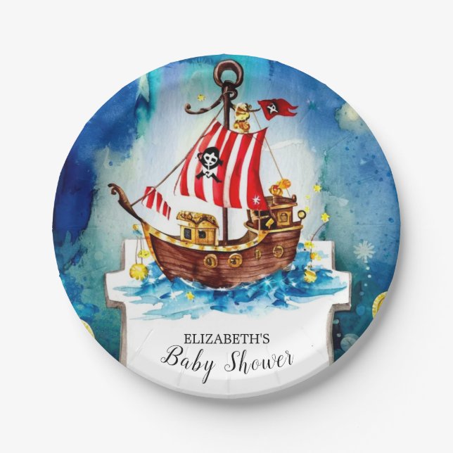 Assiettes En Carton Baby shower pirate au trésor de Boho (Devant)