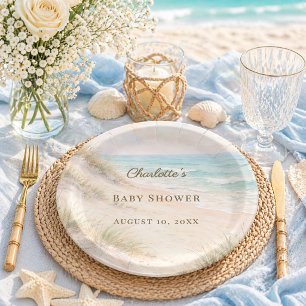 Assiettes En Carton Baby Shower plage côtière élégant