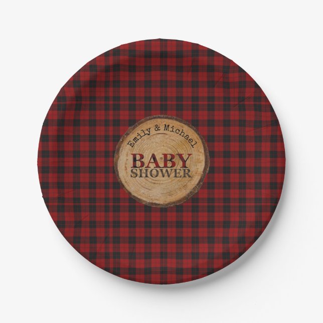 Assiettes En Carton Baby shower Plaid Rustique Buffalo Personnalisé (Devant)