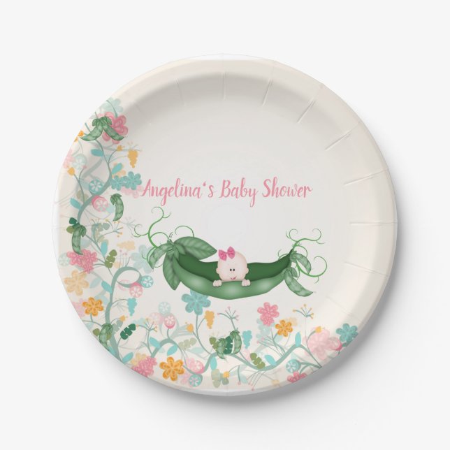 Assiettes En Carton Baby shower Pods de pois vert chauve bébé chauve (Devant)