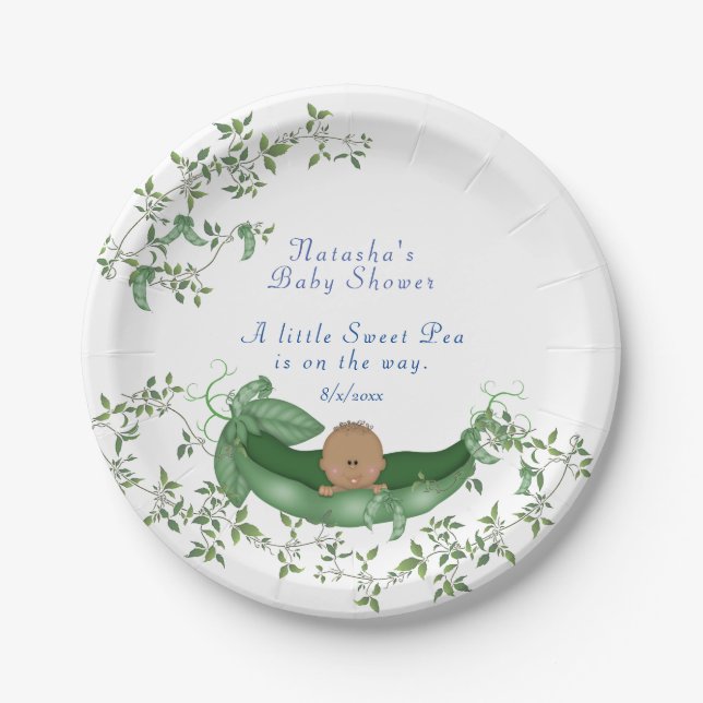 Assiettes En Carton Baby Shower Pois Doux Vignes Vertes Ethnique (Devant)