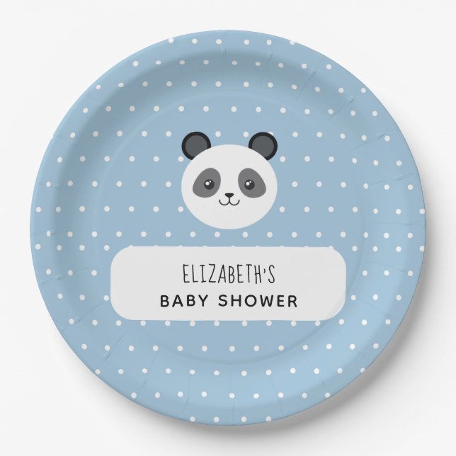 Assiettes En Carton Baby shower Pois Kawaii Panda Blue Boy (Devant)