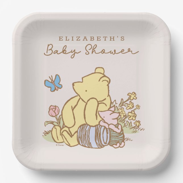 Assiettes En Carton Baby shower Pooh & Piglet classique (Recto)