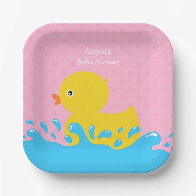 Assiettes En Carton Baby shower Pot de canard en caoutchouc rose (Recto)