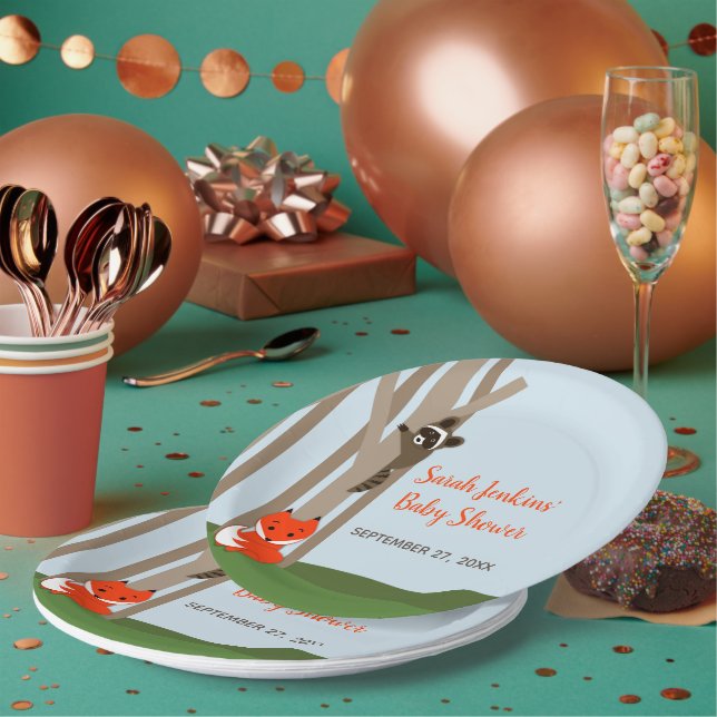 Assiettes En Carton Baby shower pour bébés Woodland (Multi)