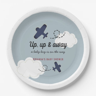Assiettes En Carton Baby shower pour garçon bleu de l'avion vers le ha