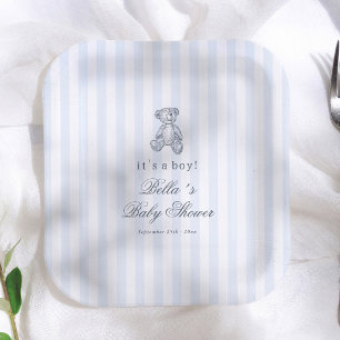 Assiettes En Carton Baby-shower pour garçon sur le thème d'un ours en 
