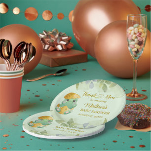 Assiettes En Carton Baby shower pour garçons de dinosaures vert
