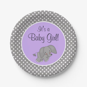 Assiettes En Carton Baby shower pourpre mignon de fille d'éléphant