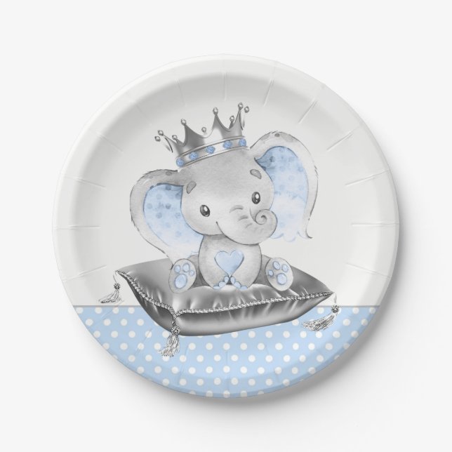 Assiettes En Carton Baby shower Prince Eléphant (Devant)