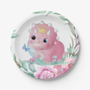 Assiettes En Carton Baby shower Princesse Dinosaur Peonies roses