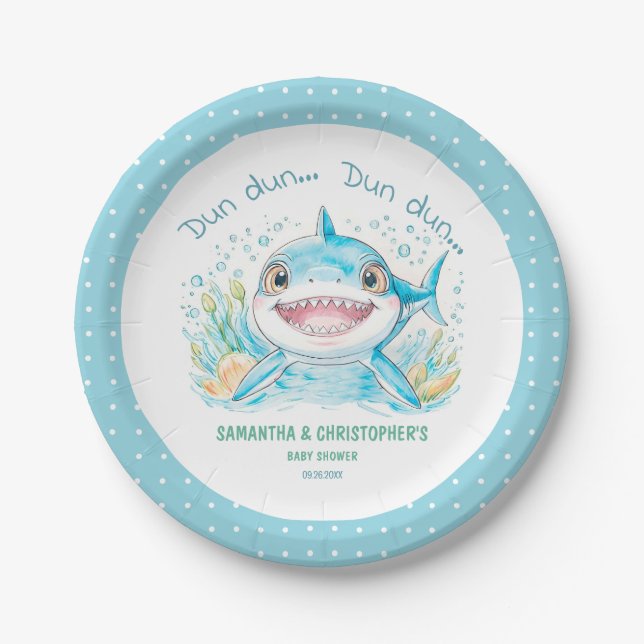 Assiettes En Carton Baby shower requin Océan Blue Boy Baby shower (Devant)