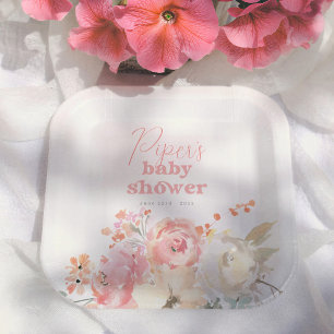 Assiettes En Carton Baby Shower Rétro Floral Bohème Fille
