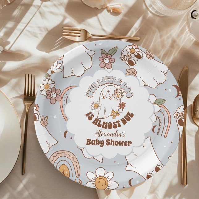 Assiettes En Carton Baby shower Rétro Halloween Little Boo (Créateur téléchargé)
