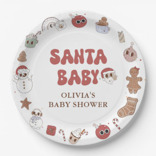 Assiettes En Carton Baby shower Retro Super Christmas Père Noël