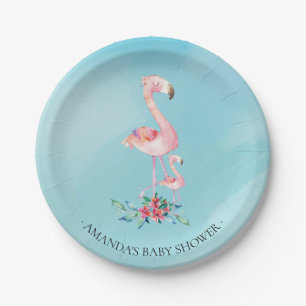 Assiettes En Carton Baby shower rose 7" de Flamant rose d'aquarelle
