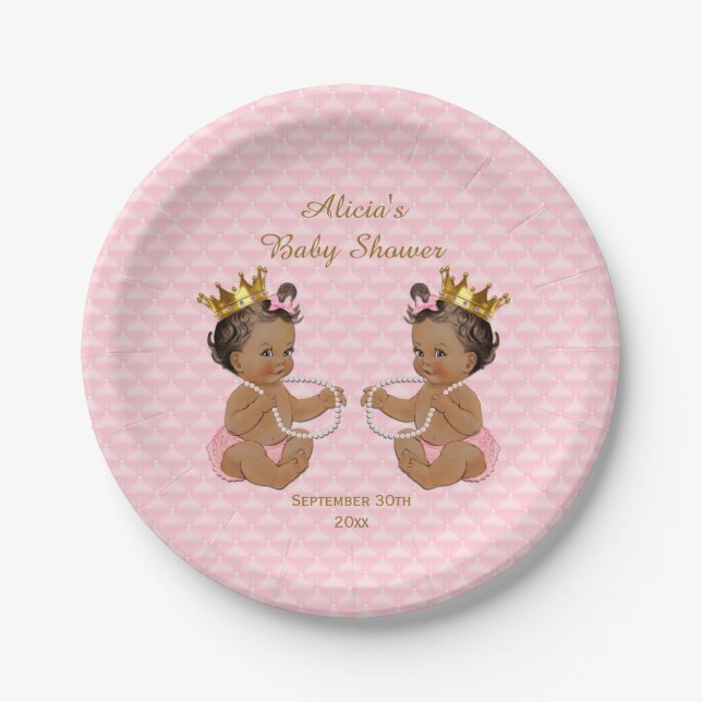 Assiettes En Carton Baby shower rose caillouteux Princess Twins (Devant)