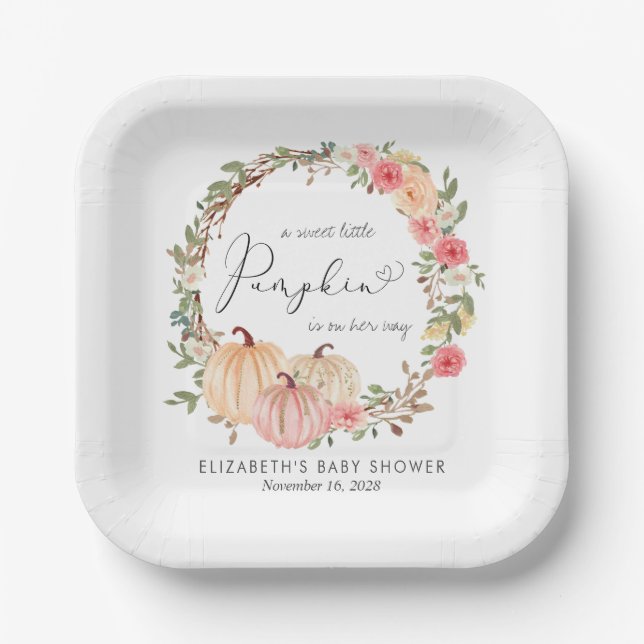 Assiettes En Carton Baby shower rose Citrouille (Recto)