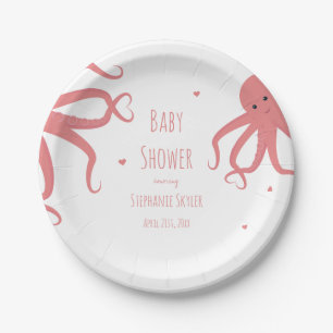 Assiettes En Carton Baby shower rose Coeur octopus mignon