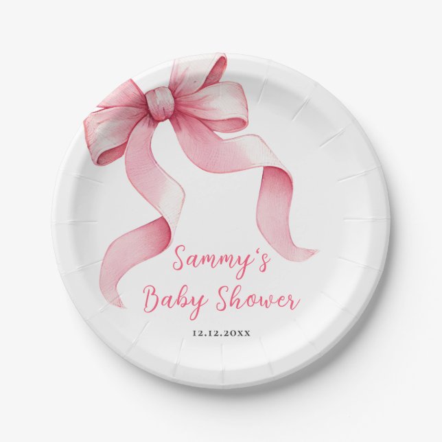 Assiettes En Carton Baby shower rose Coquette Bow (Devant)
