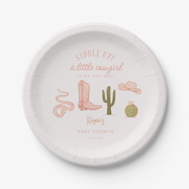 Assiettes En Carton Baby shower rose cowgirl (Devant)