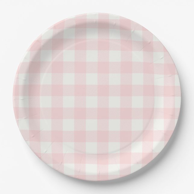 Assiettes En Carton Baby shower rose En vichy (Devant)