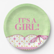 Baby shower rose et vert de libellule