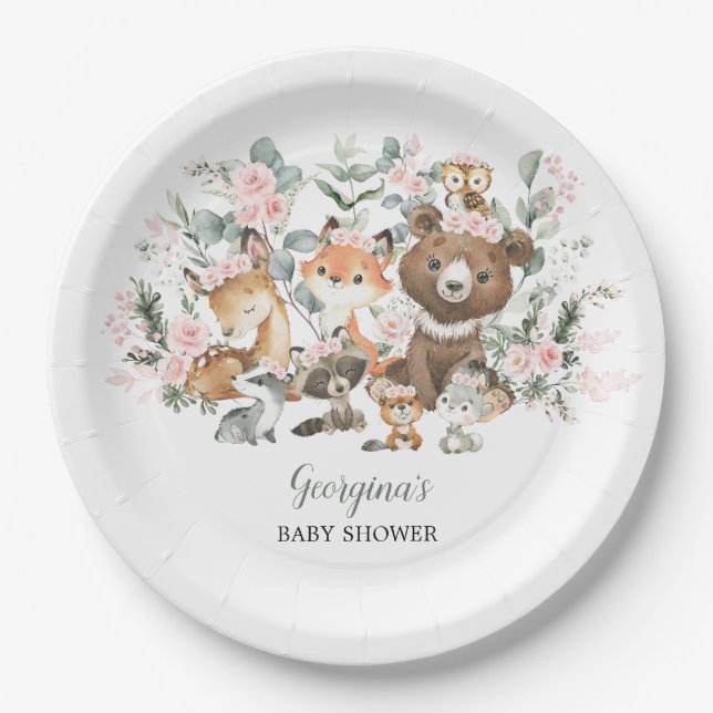 Assiettes En Carton Baby shower Rose Eucalyptus (Devant)
