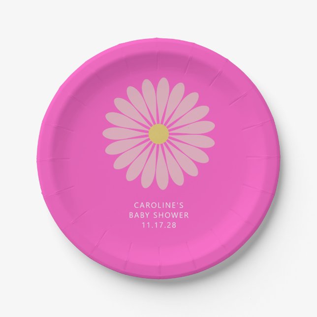 Assiettes En Carton Baby shower rose fleur scandinave mignon personnal (Devant)