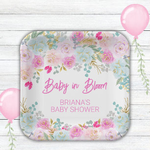 Assiettes En Carton Baby shower rose floral fille