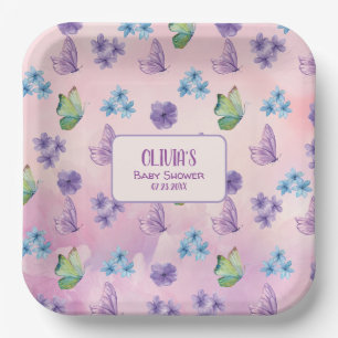 Assiettes En Carton Baby shower rose floral papillon fille Bienvenue