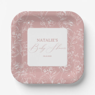 Assiettes En Carton Baby shower rose floral vintage intemporel