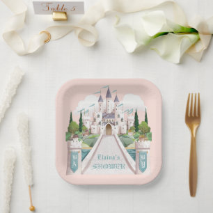 Assiettes En Carton Baby shower rose illustré de Storybook