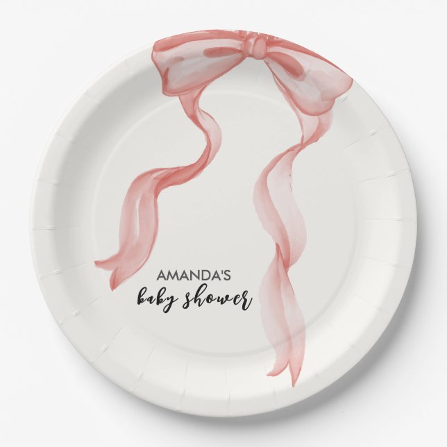 Assiettes En Carton Baby shower rose moderne élégante Bow Girl (Devant)