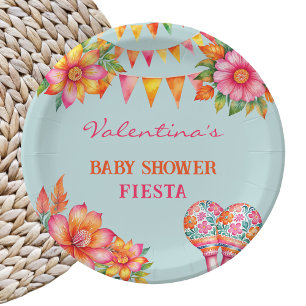 Assiettes En Carton Baby shower rose Orange Floral Blue Fiesta
