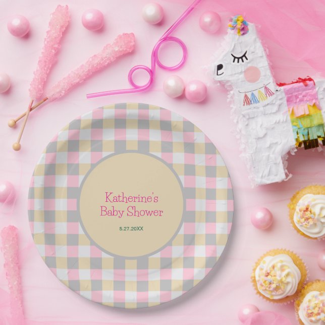 Assiettes En Carton Baby shower rose Pastel (Fête)