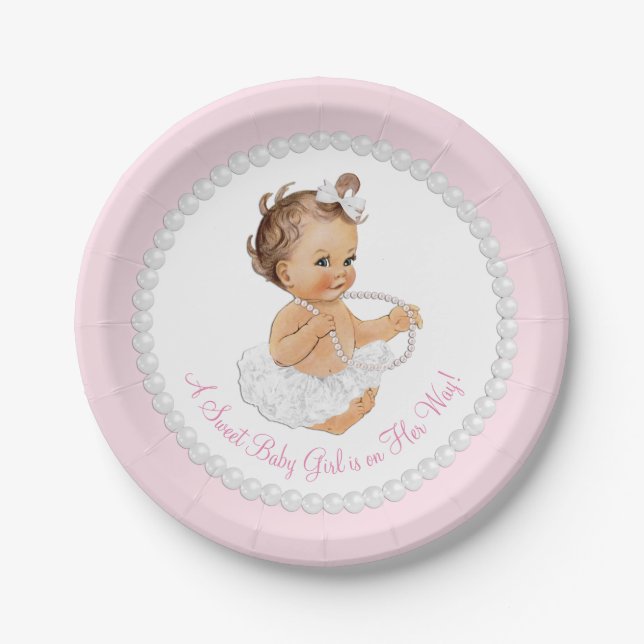 Assiettes En Carton Baby shower rose Pearl Ballerina (Devant)