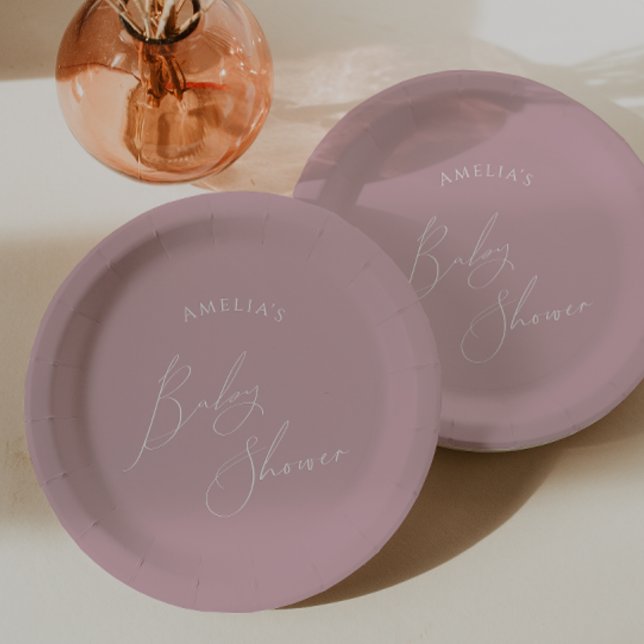 Assiettes En Carton Baby shower Rose Whimsical Dusty (Créateur téléchargé)