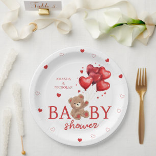 Assiettes En Carton Baby shower rouge Bear Heart Balloons