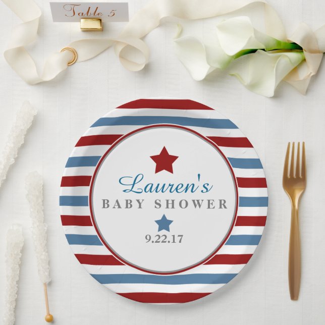 Assiettes En Carton Baby shower rouge blanc et bleu (Mariage)