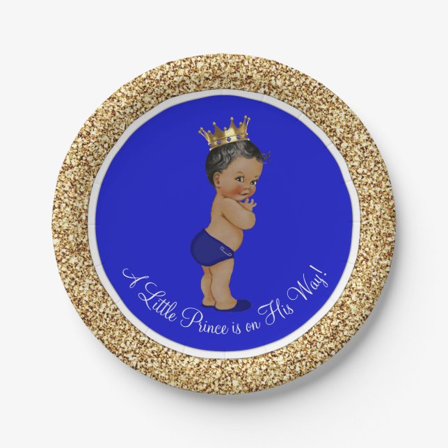 Assiettes En Carton Baby shower royal bleu africain (Devant)