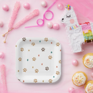 Assiettes En Carton Baby Shower Rustique Bohème Empreinte de Patte