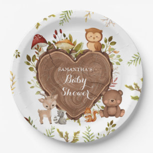 Assiettes En Carton baby shower rustique d'animaux de bois