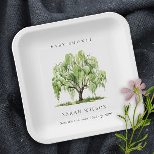 Assiettes En Carton Baby shower rustique d'arrosage vert